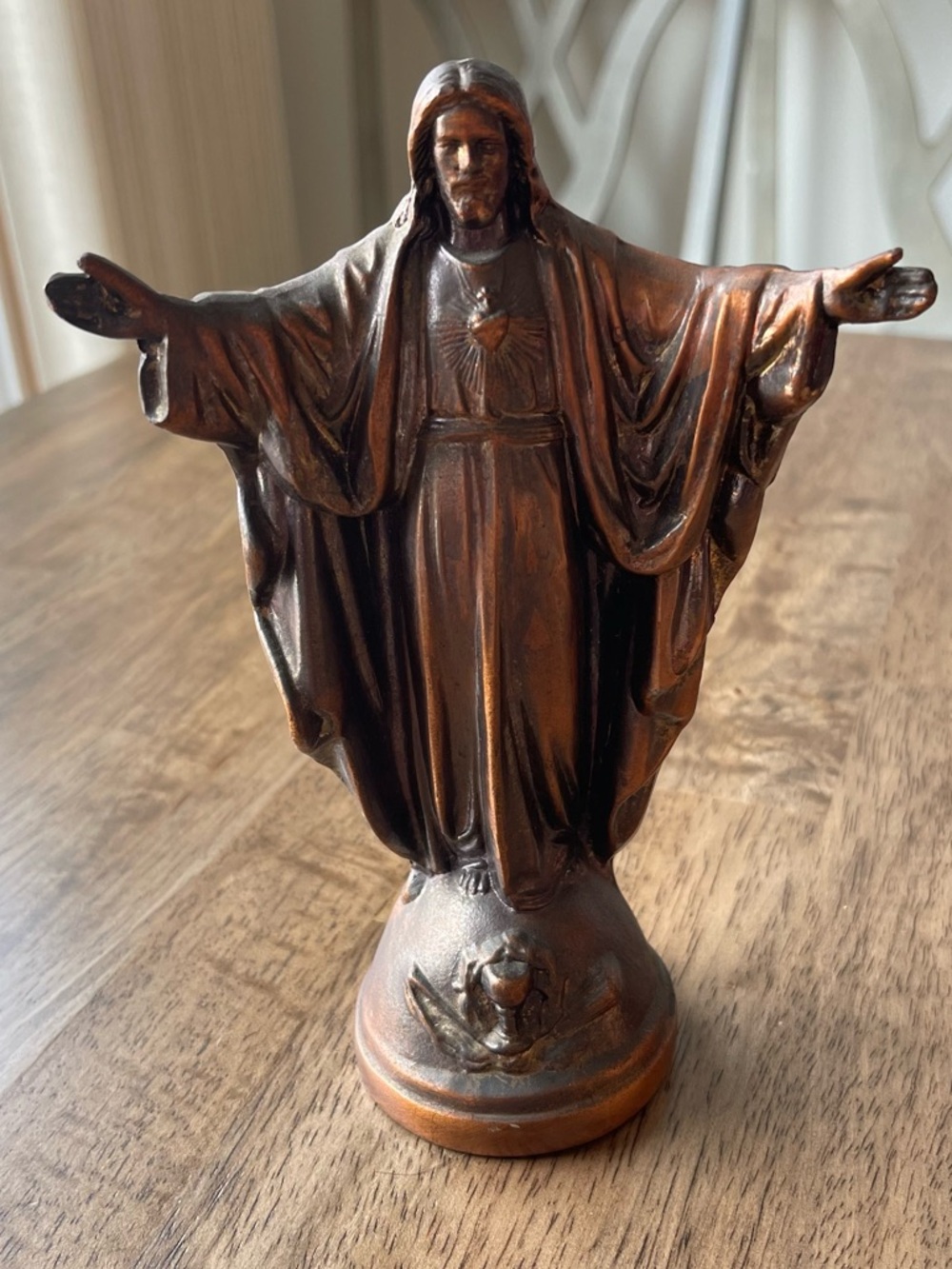 Jesus Sculpture | Sacred Heart Figure | Christ Antique Spelter Statue | 7.25 In